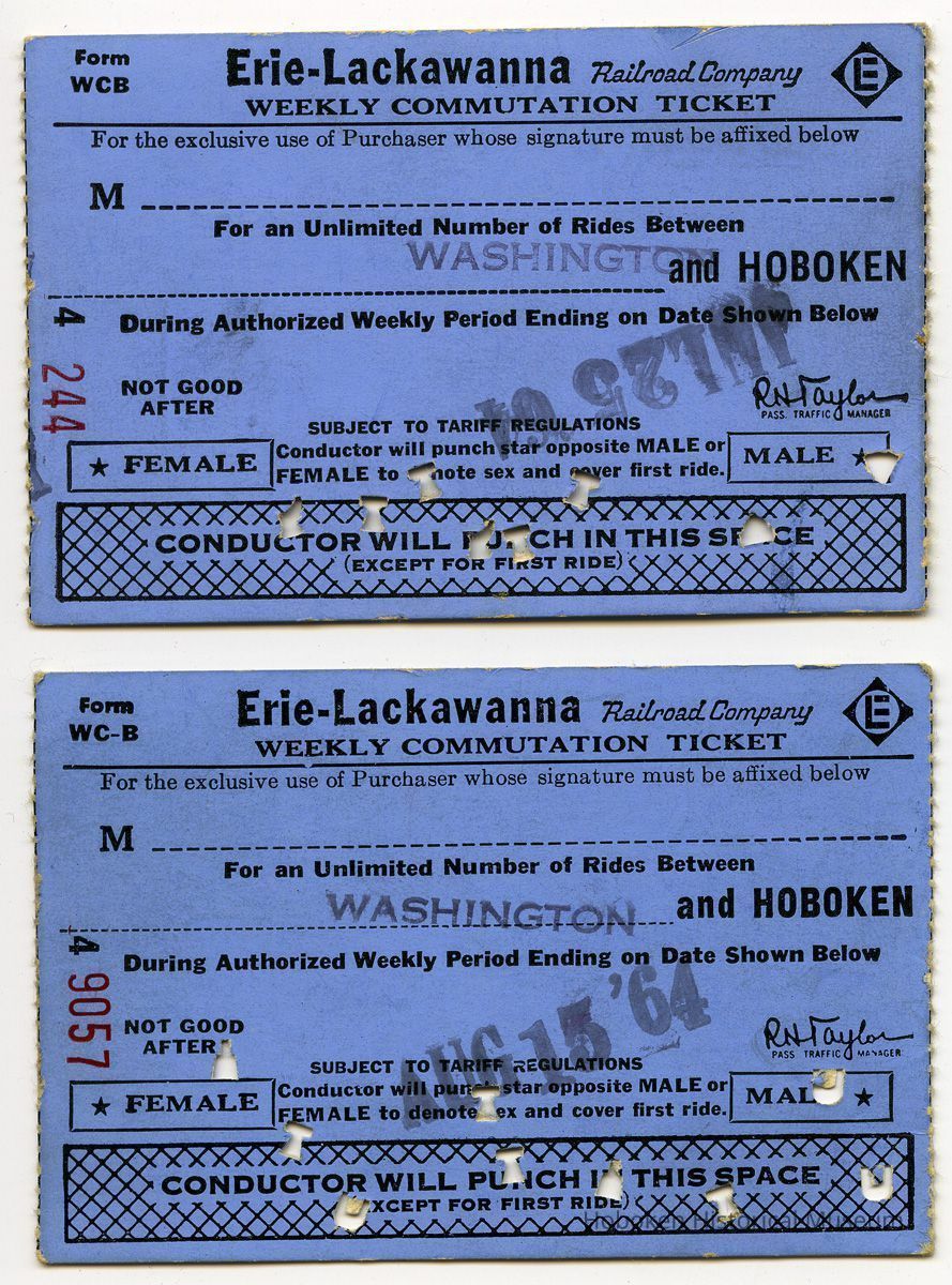 front:  two 1964 Erie Lackawanna weekly commutation tickets