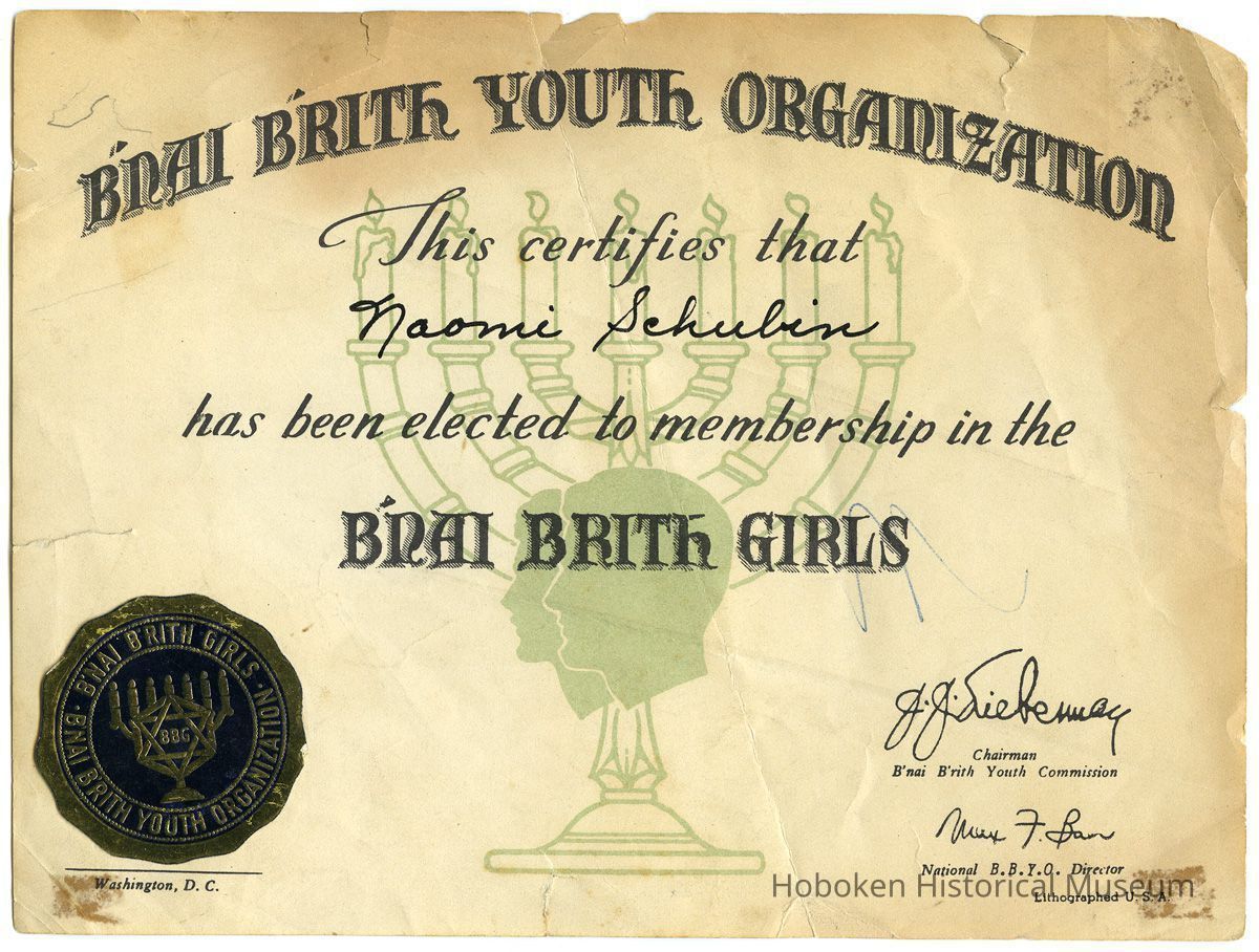 Bnai Brith Youth Organization, Naomi Schubin, Bnai Brith Girls