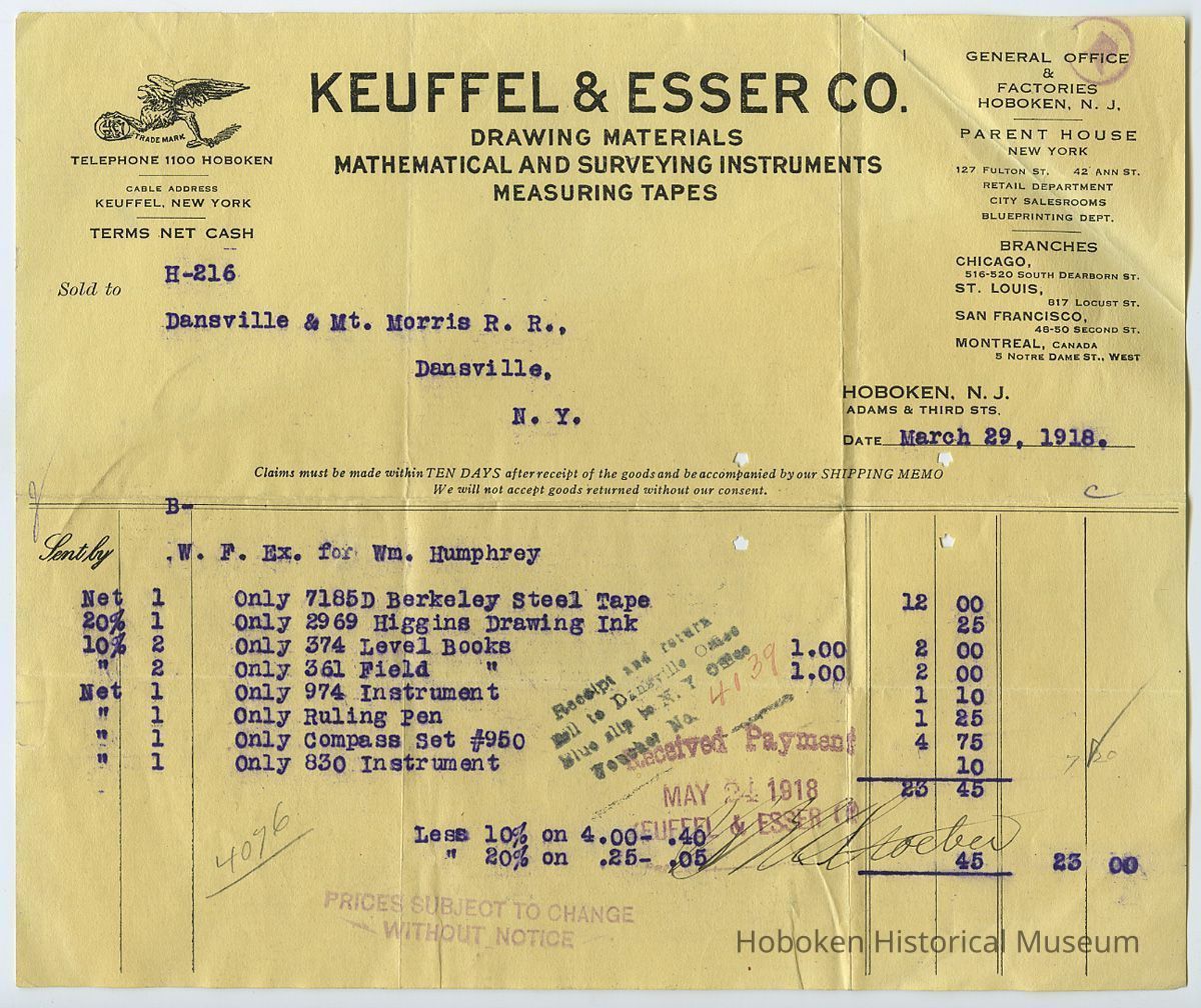 Keuffel & Esser invoice