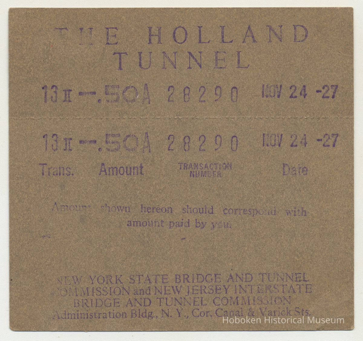 toll booth receipt 1: Nov. 24, 1927