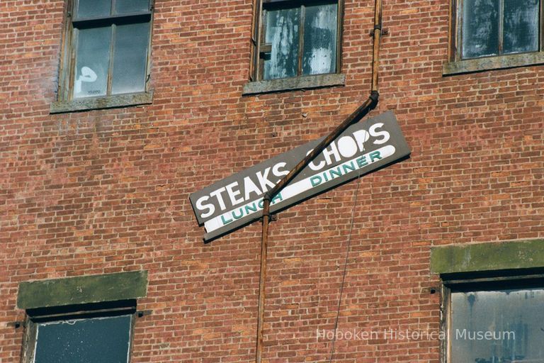 Color photo of sign: Steak Chops Lunch Dinner at 38 Jackson Street, Hoboken, Jan. 3 & 4, 2002. picture number 1