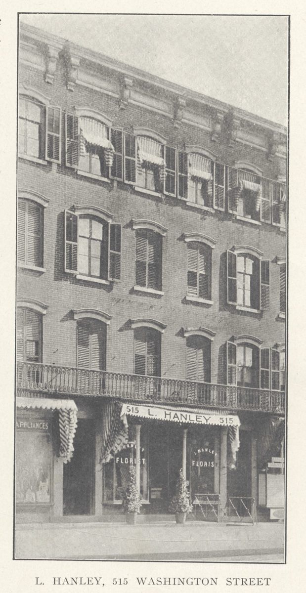 Printed B+W photograph of L. Hanley, Florist, 515 Washington St., Hoboken, no date, ca. 1905-1908. picture number 1