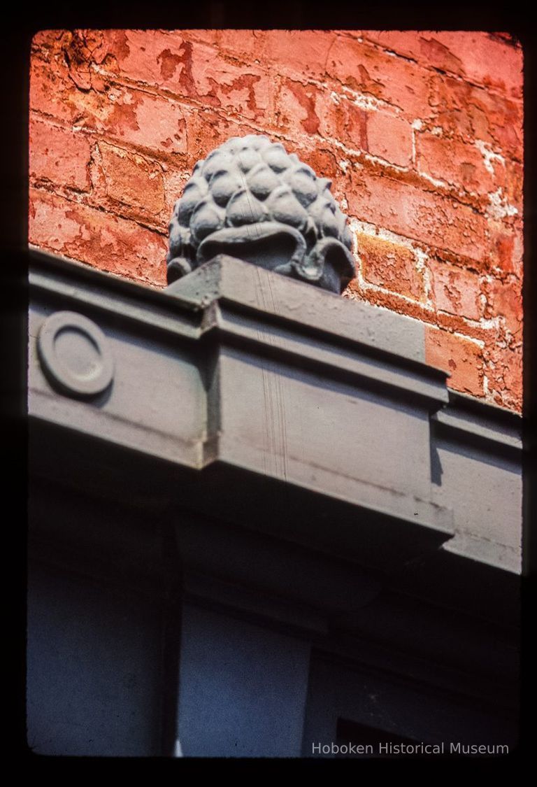 Color slide of detail view of finial and cornice at 89 Hudson at the NE corner with Newark picture number 1