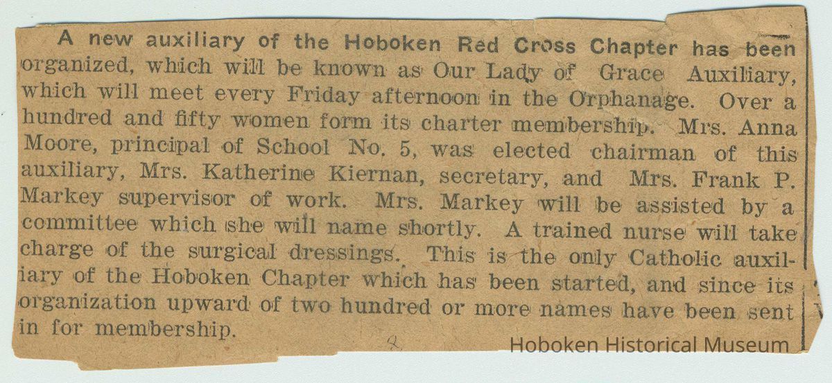 Newspaper clipping, Monitor, Feb. 16, 1918 about the establishment of a new Hoboken Red Cross chapter, the Our Lady of Grace Auxiliary. picture number 1