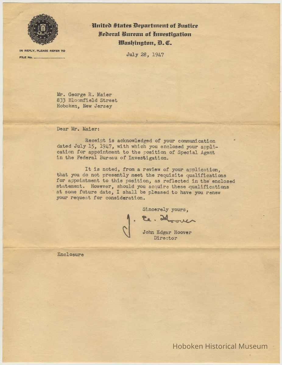 letter: FBI rejection