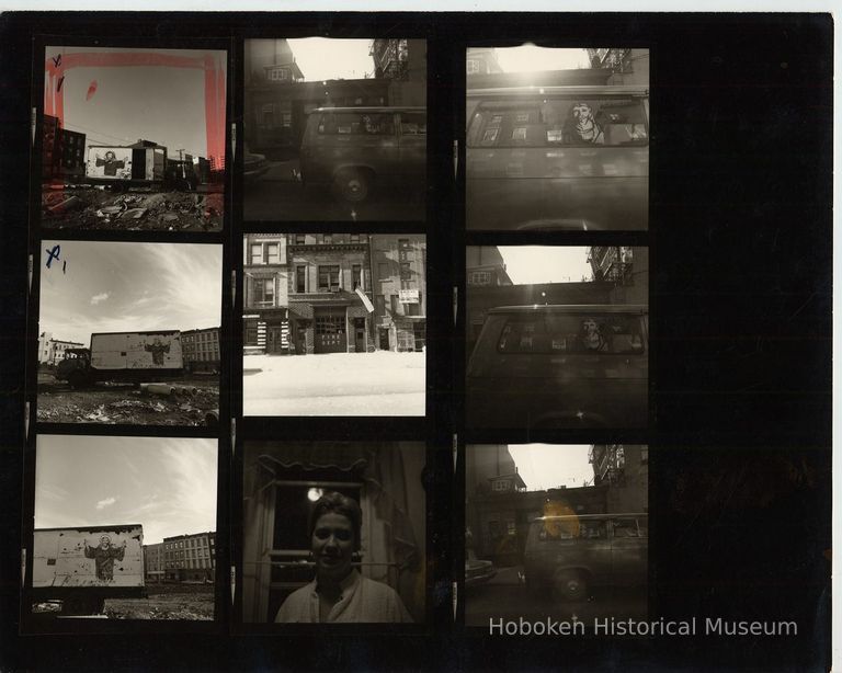 B+W negative contact sheet of images of Hoboken taken by John Conn. no date, [1976]. picture number 1