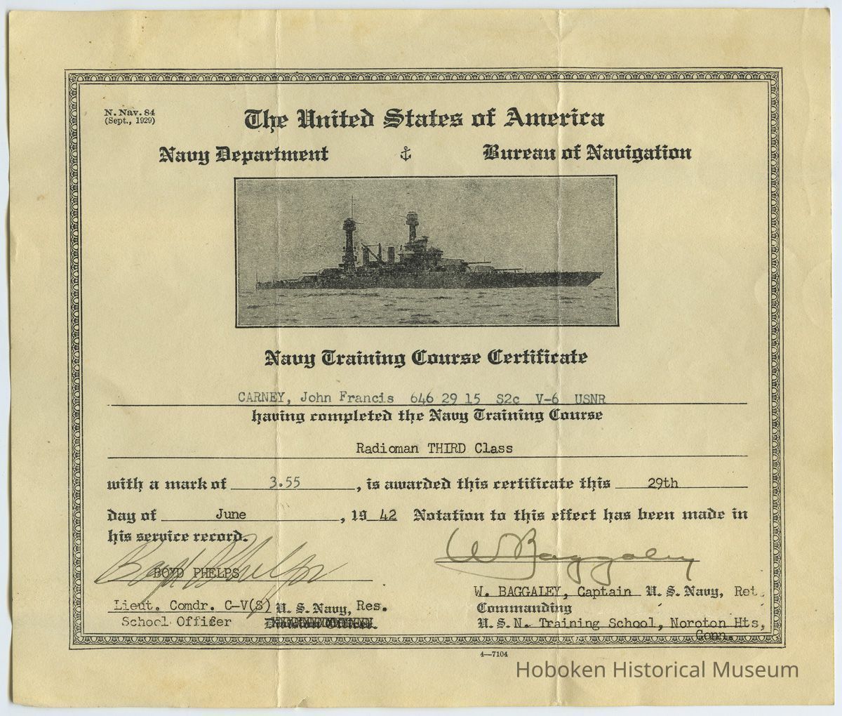 1: Navy Train Course Certificate, Radioman Third Class, 1942