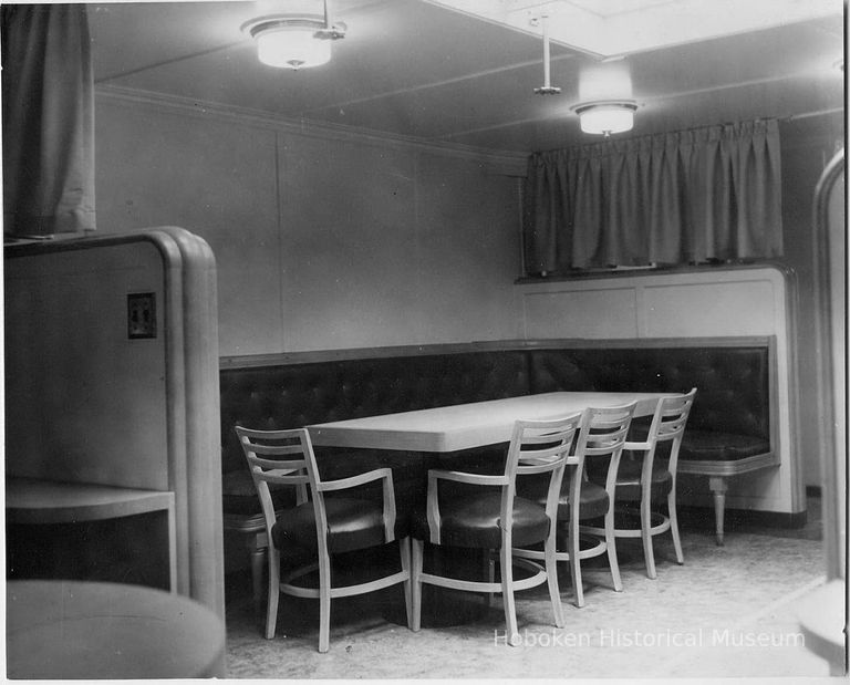 B+W photo of interior view of lounge on a passenger vessel, Hoboken, ca. 1940 picture number 1