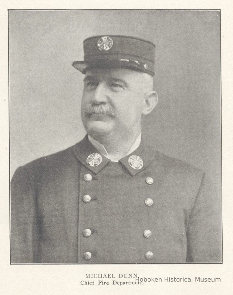 Printed B+W photograph of Michael Dunn, Chief, Hoboken Fire Department, Hoboken, ca. 1908. picture number 1