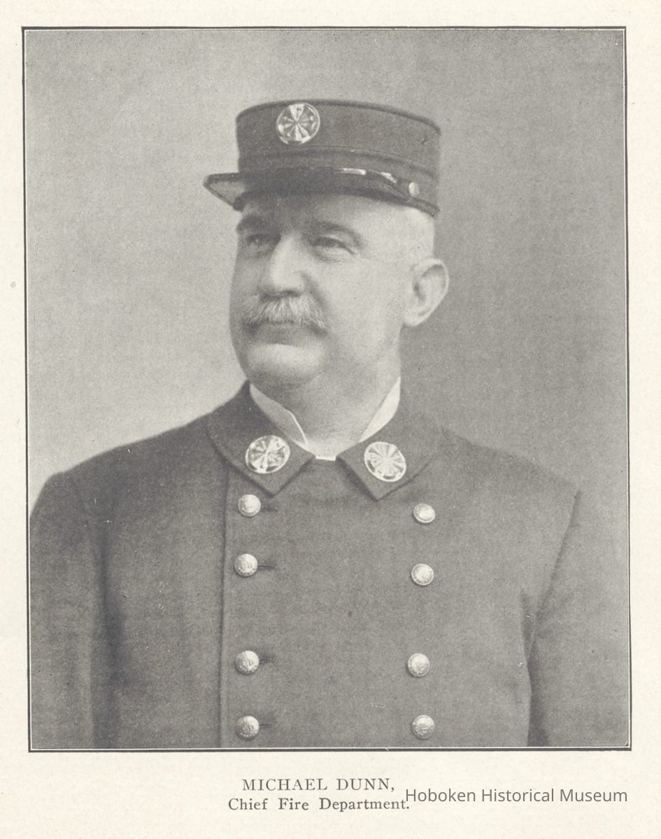 Printed B+W photograph of Michael Dunn, Chief, Hoboken Fire Department, Hoboken, ca. 1908. picture number 1