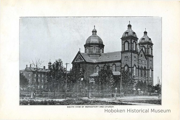 Digital image of black-and-white photo of south view of St. Michael's Monastery and Church, West Hoboken, ca. 1900. picture number 1