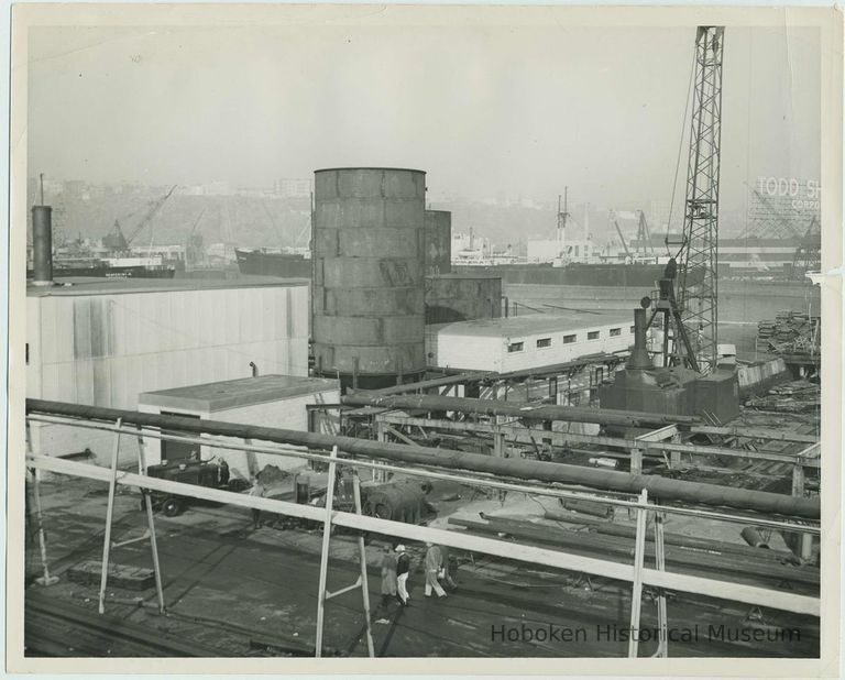 B+W photo of the reconstruction and extension of Pier 15 at the Bethlehem Steel Shipyard, Hoboken Division, Dec. 31, 1957. picture number 1