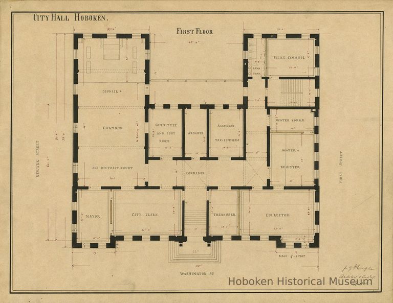 Hoboken City Hall First Floor plan, 1880, version 1