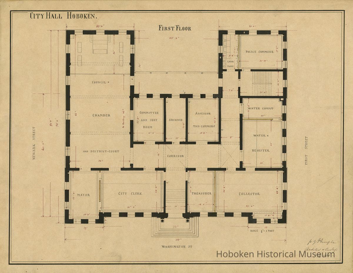 Hoboken City Hall First Floor plan, 1880, version 1