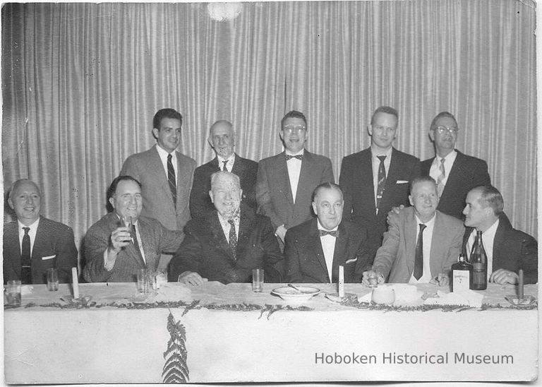 B+W photo of William T. Sperber, of Tietjen & Lang Dry Dock Co., & 10 fellow attendees at a dinner, no place, n.d., ca. 1945-1950. picture number 1