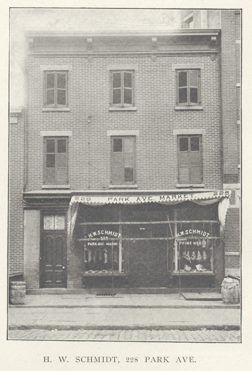 Printed B+W photograph of H.W. Schmidt; Park Avenue Market, 228 Park Avenue, Hoboken, no date, ca. 1906-1908. picture number 1