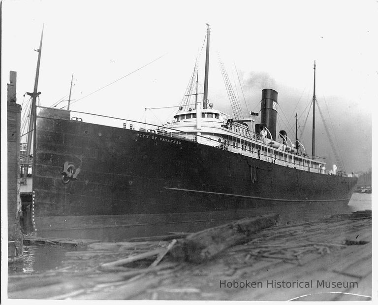 B+W photo of port bow view of SS City of Savannah, sitting outside drydock, Hoboken, no date, ca. 1940 picture number 1