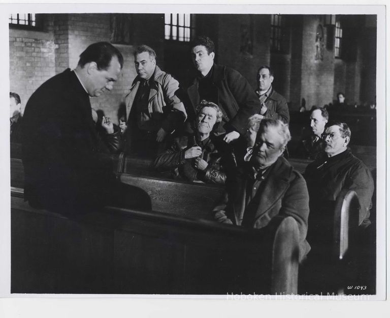 B+W publicity photo of Marlon Brando as Terry Malloy, Eva Marie Saint as Edie Doyle in film 