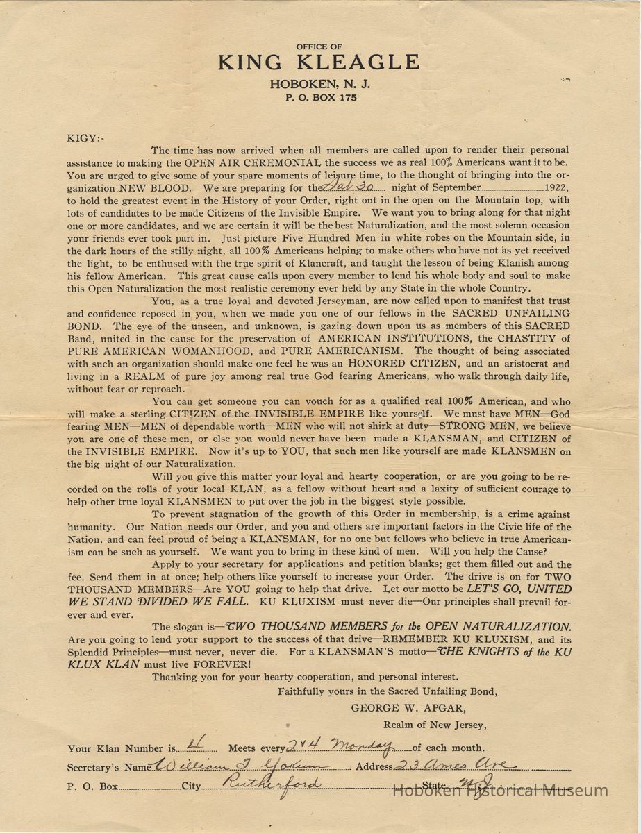 KKK form letter