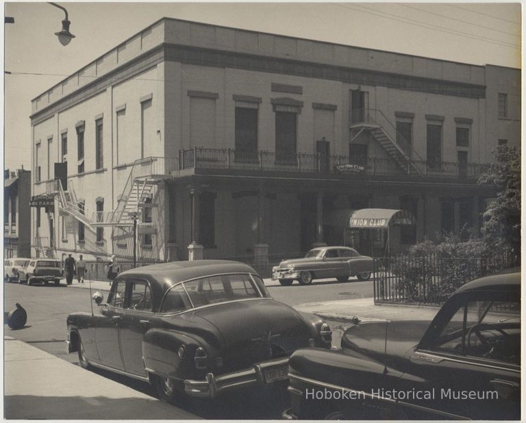 Black-and-white photo of the Union Club exterior, 600 Hudson St., Hoboken, no date, ca. 1955. picture number 1