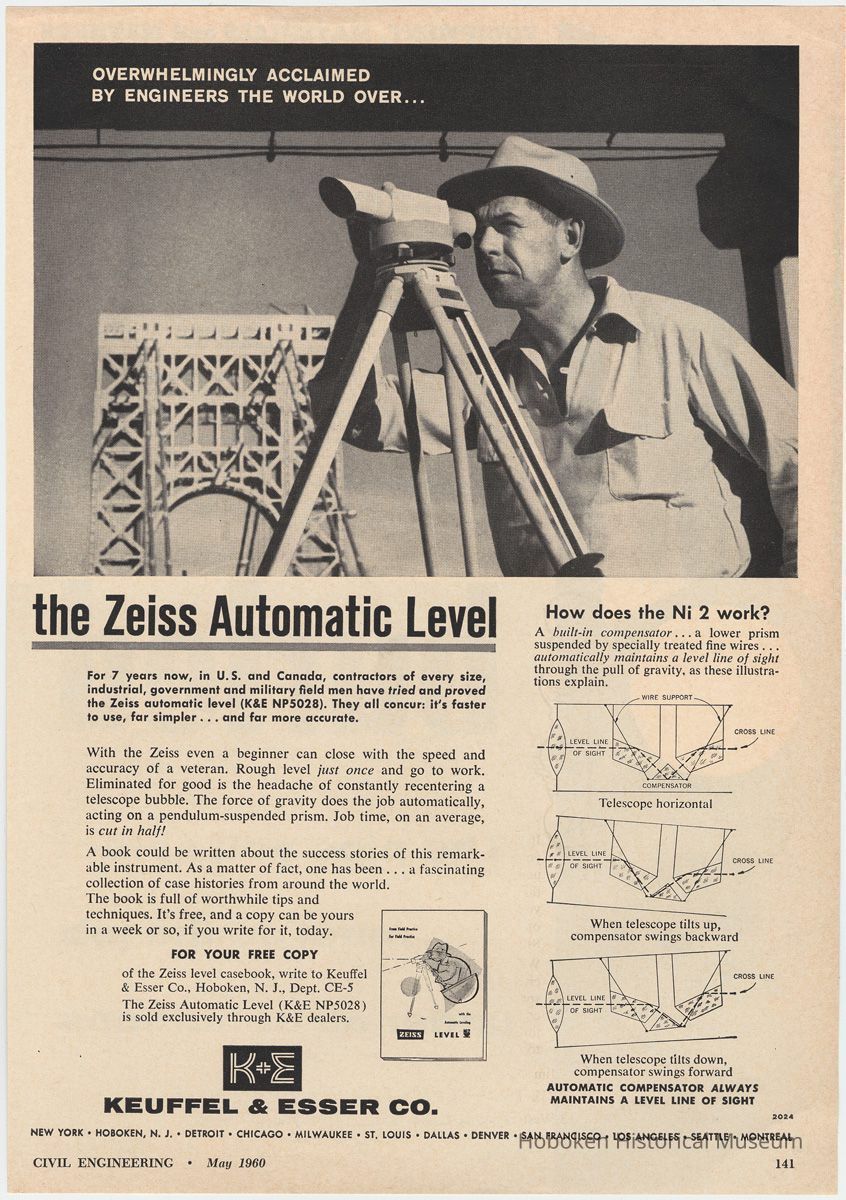 Ad for the Zeiss Automatic Level made by Keuffel & Esser Co., N.Y.; Civil Engineering, May 1960. picture number 1