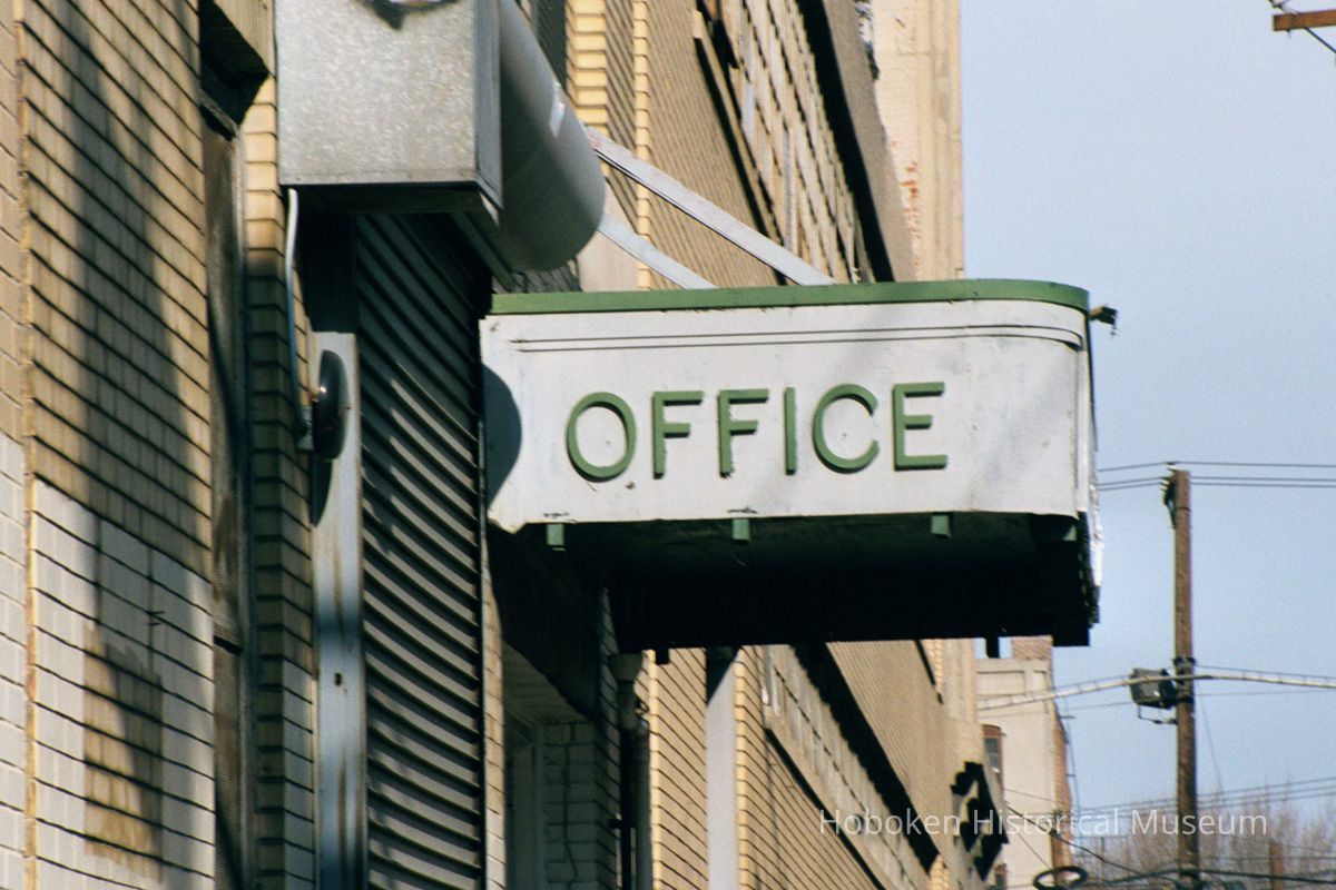 Color photo of marquee sign: Office at 38 Jackson Street, Hoboken, Jan. 3 & 4, 2002. picture number 1
