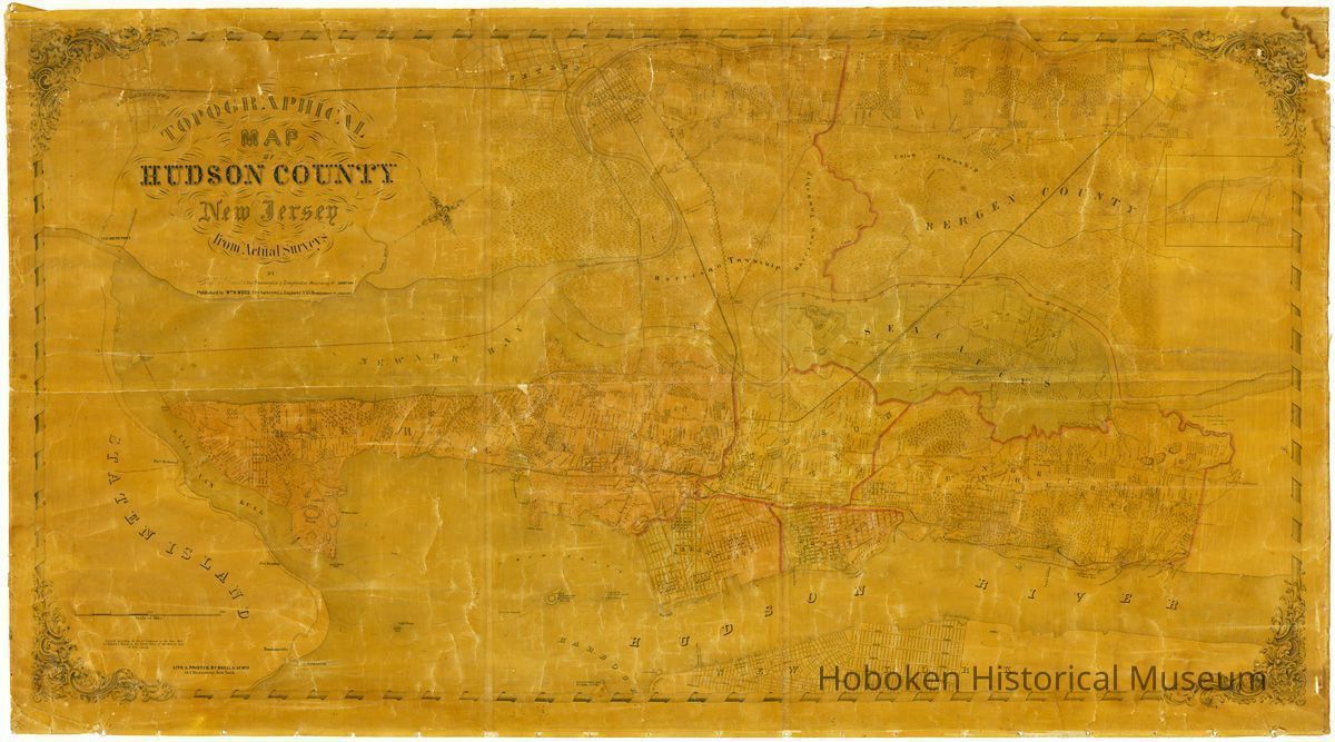 full map Hudson County, Clerk & Bacot, 1854