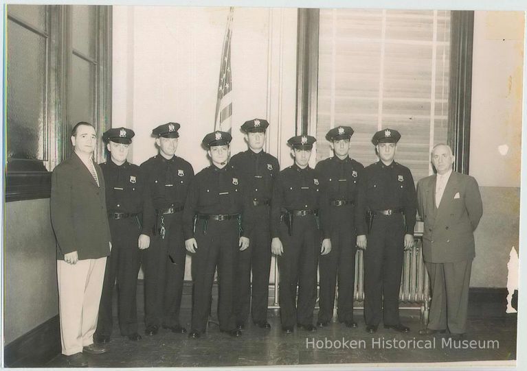 Color copy photo of a B+W group photo of the graduation of the Sergeants School, Hoboken Police Department, Hoboken, no date, ca. 1950's. picture number 1