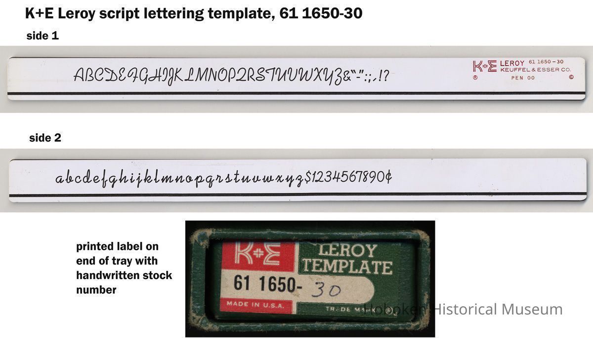 Leroy script lettering template 61 6150-30, made by Keuffel & Esser Company, (Hoboken), n.d., ca. 1956-1965. picture number 1