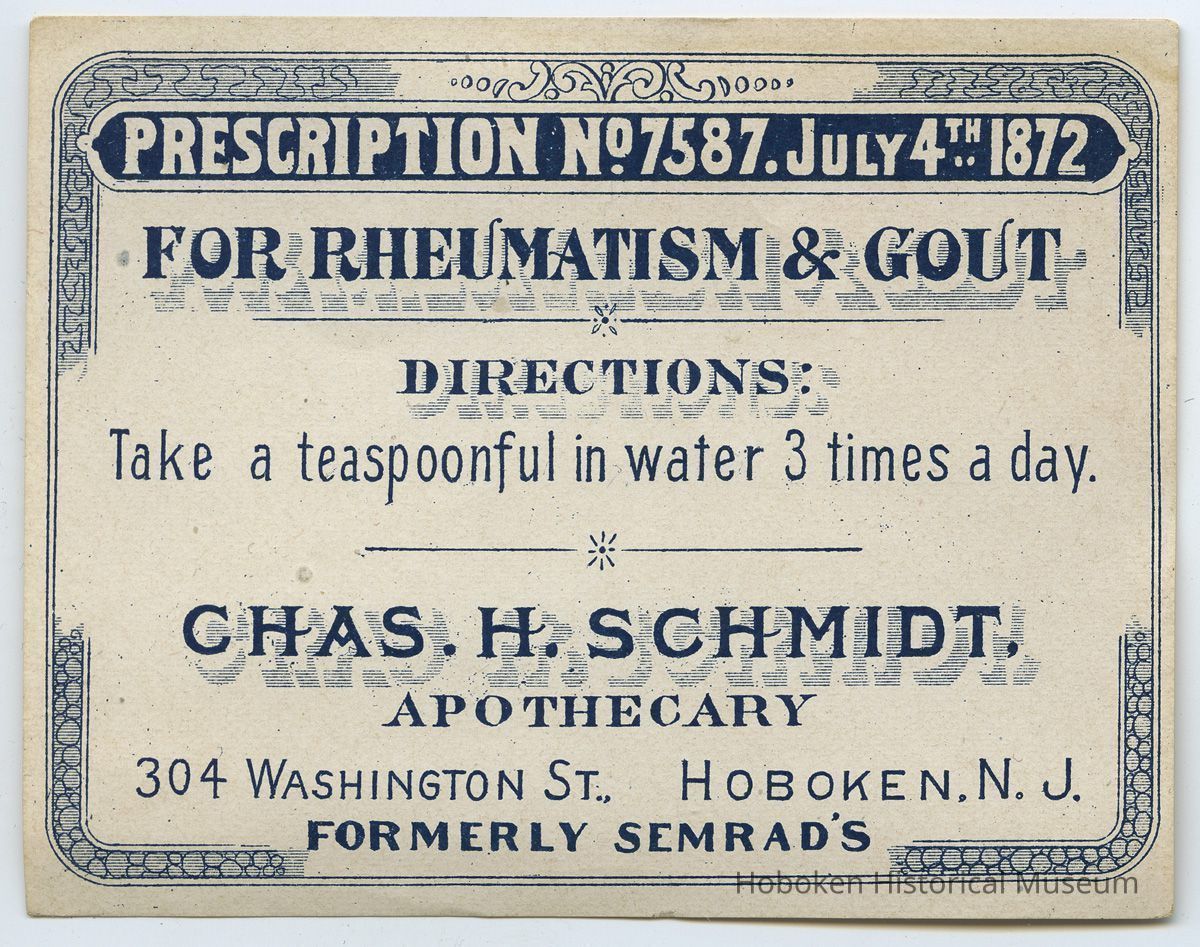 Charles H. Schmidt label: For Rheumatism & Gout.