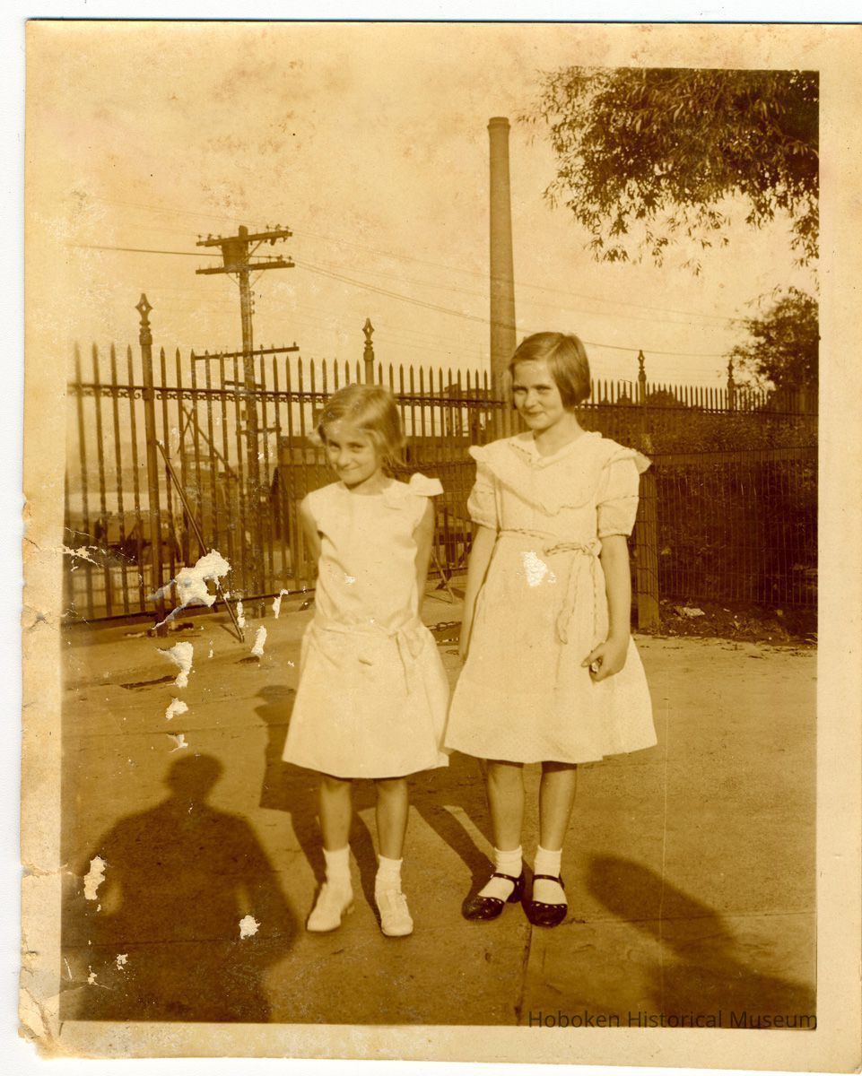 Sepia-toned photo of 2 young girls taken in Elysian Park, Hoboken, no date, ca. 1924-1926. picture number 1