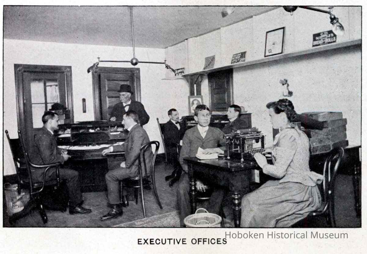 Reference image: interior view, executive offices at John Schmalz's Sons' Model Bakery, Clinton & Eighth Sts., Hoboken, no date, ca. 1901-1909. picture number 1