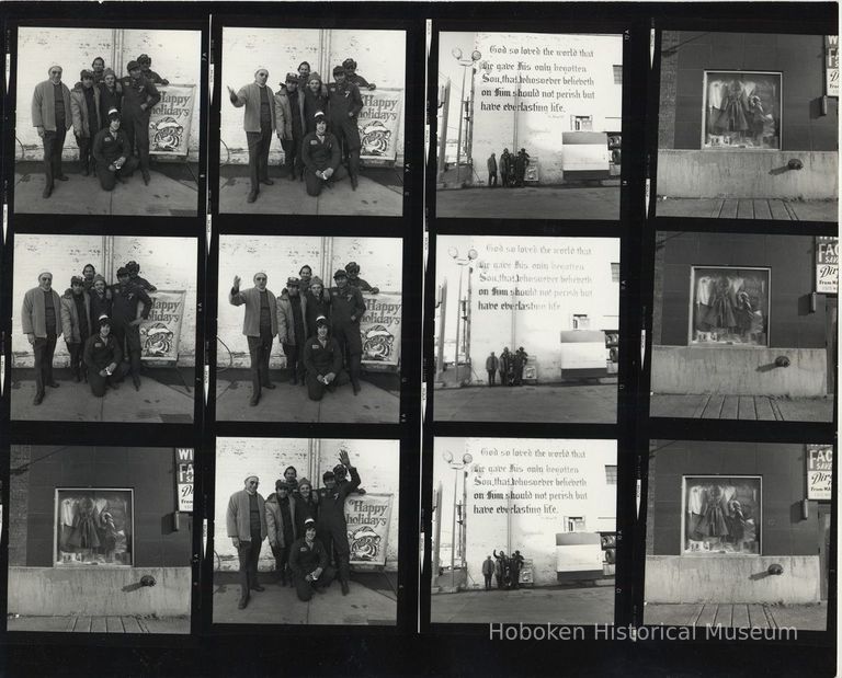 B+W negative contact sheet of images of Hoboken taken by John Conn. no date, [1976]. picture number 1