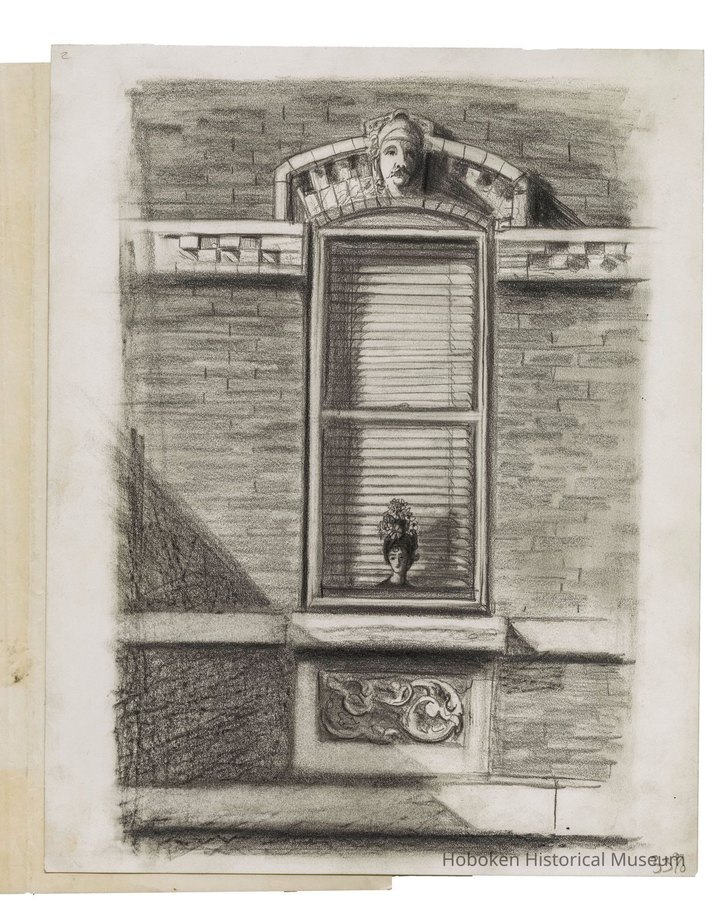 Greyscale Illustration of Windowsill by Kevin McCloskey, circa 1986 picture number 1