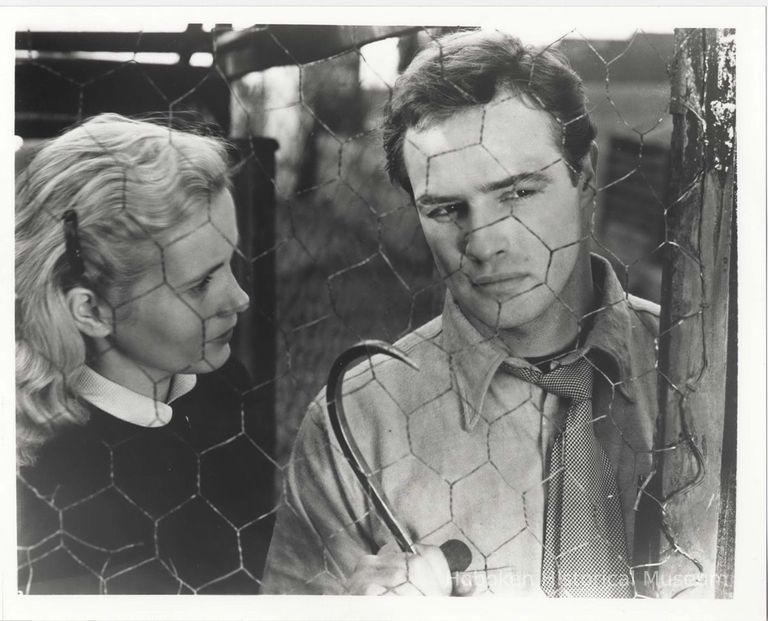 B+W publicity photo of Marlon Brando as Terry Malloy with Eva Marie Saint as Edie Malloy in film 