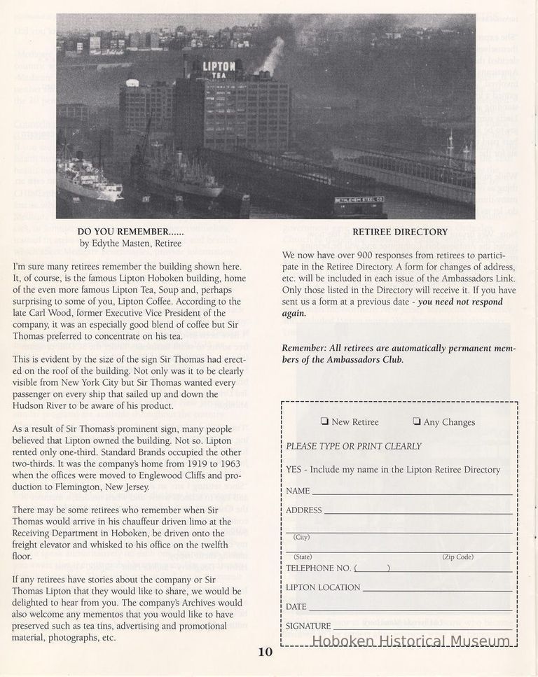 Vol. II, Fall 1994, pg 10 Hoboken article with photo