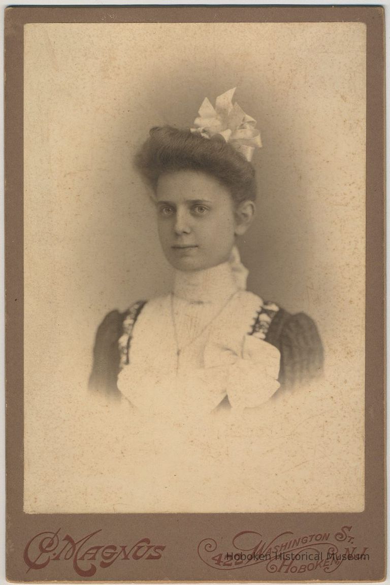 Cabinet photo of a young woman posed in photographer's studio, Hoboken, no date, probably 1895-1900. picture number 1