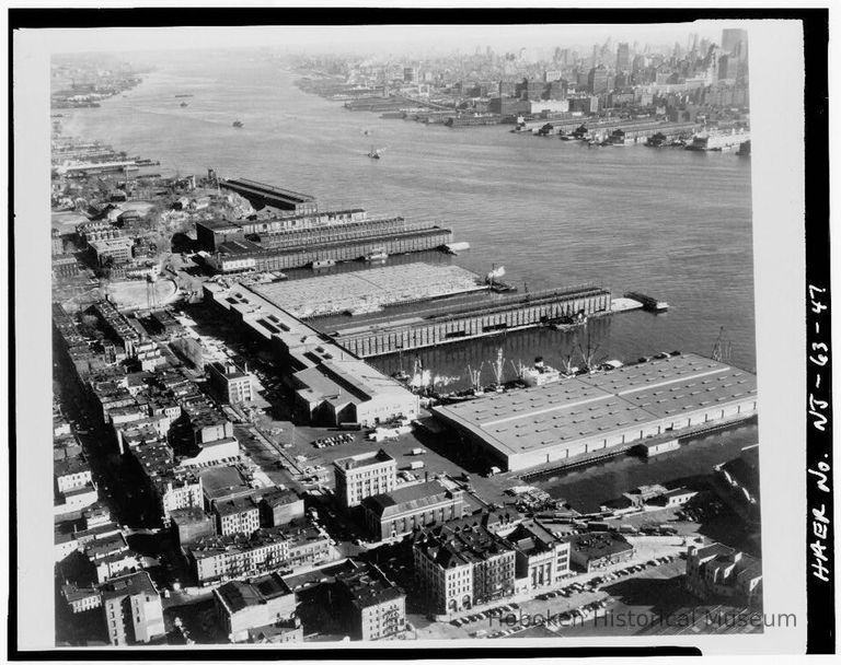 Digital image of aerial view of Port Authority Piers looking northeast, Hoboken, no date, circa 1963. picture number 1