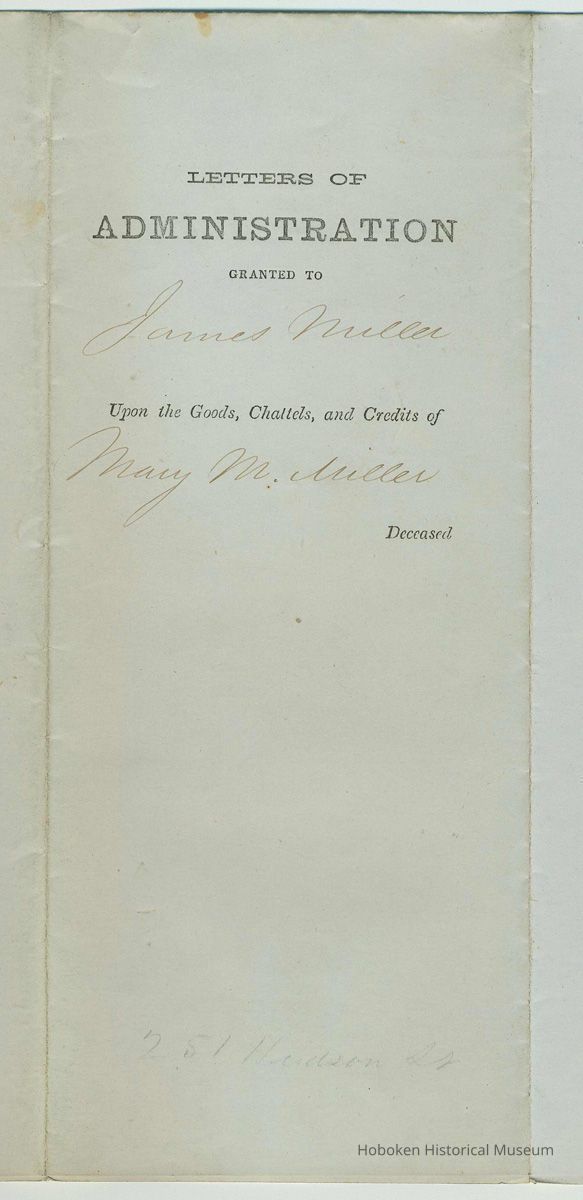 Letters of Administration granted to James Miller upon the Goods, Chattels, and Credits of Mary M. Miller, Deceased. Jan. 18, 1867. picture number 1