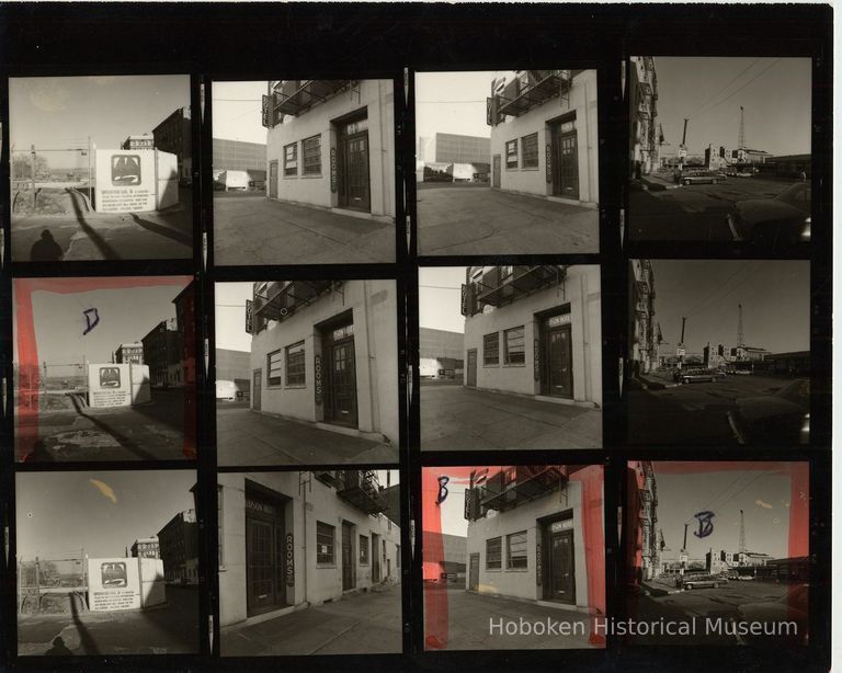 B+W negative contact sheet of images of Hoboken taken by John Conn. no date, [1976]. picture number 1