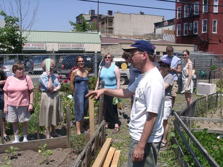 Digital color image of the gardens and people on the Secret Gardens Tour, Hoboken Historical Museum, Hoboken, June 9, 2002. picture number 1