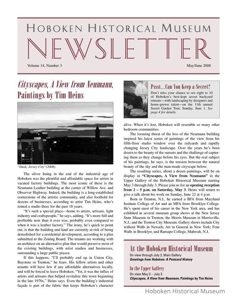 Hoboken Historical Museum Newsletter [Second Series], Volume 14, Number 3, May-June 2008. picture number 1