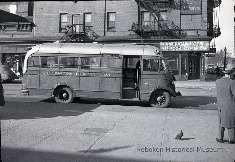 Washington Street Line bus no. 34 on Hudson Place east of River St.