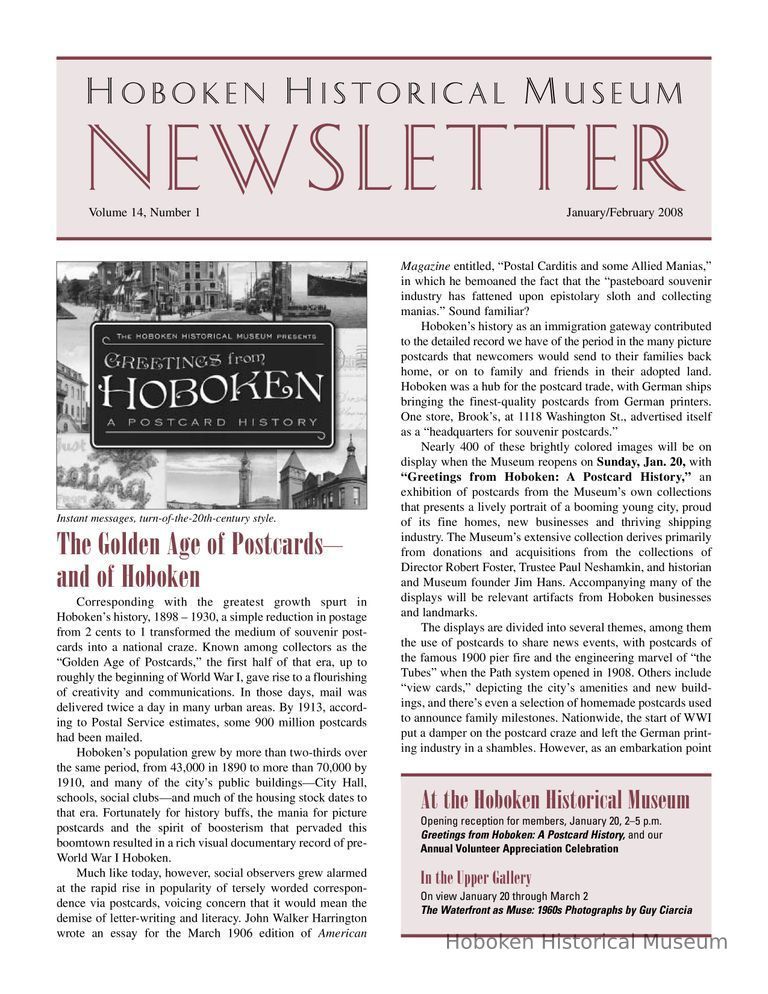 Hoboken Historical Museum Newsletter [Second Series], Volume 14, Number 1, Jan.-Feb. 2008. picture number 1