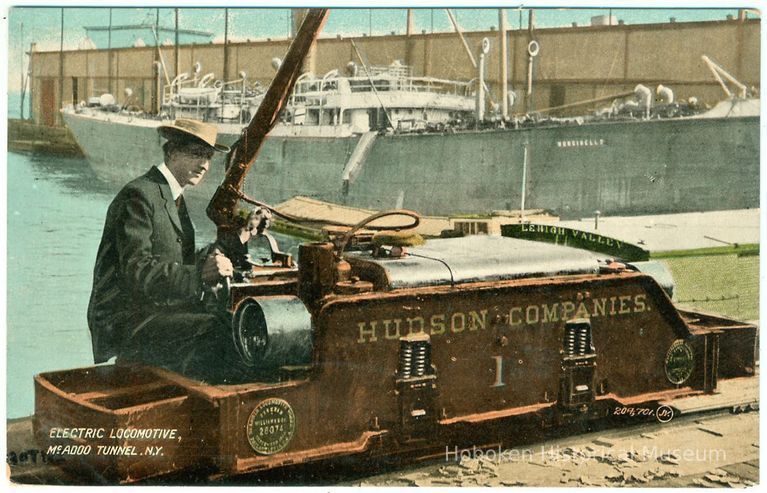 Digital image of Hudson & Manhattan R.R. postcard titled: Electric locomotive, McAdoo, Tunnel, N.Y. No date, ca. 1908. picture number 1