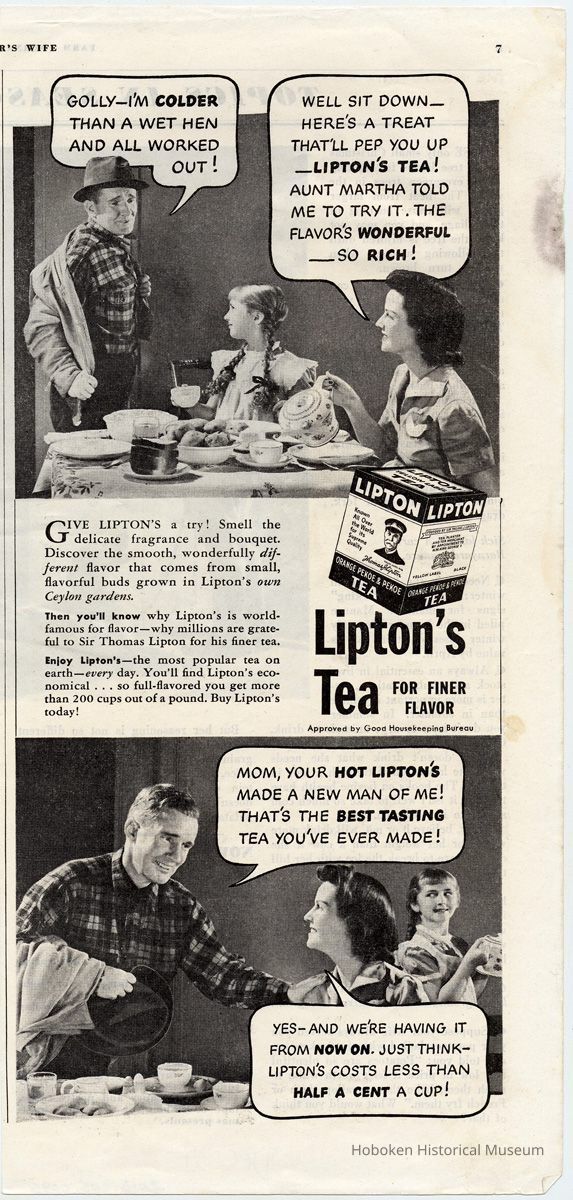 Lipton Tea ad, Farm Journal, December 1939, pg 7