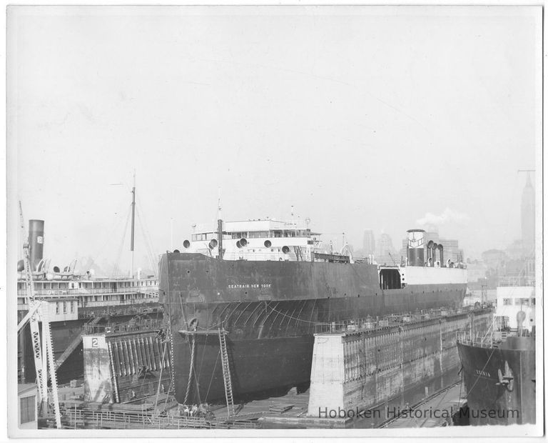 B+W photo of the S.S. Seatrain New York in dry dock no. 2, Hoboken, no date, ca. 1940. picture number 1