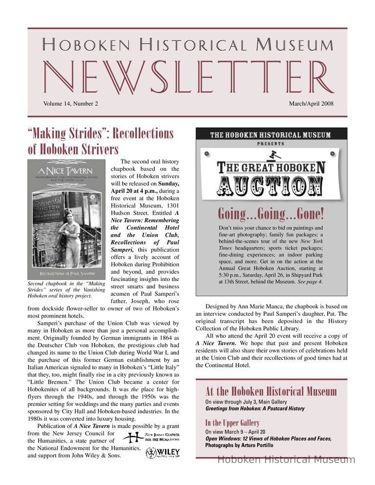 Hoboken Historical Museum Newsletter [Second Series], Volume 14, Number 2, March-April 2008. picture number 1