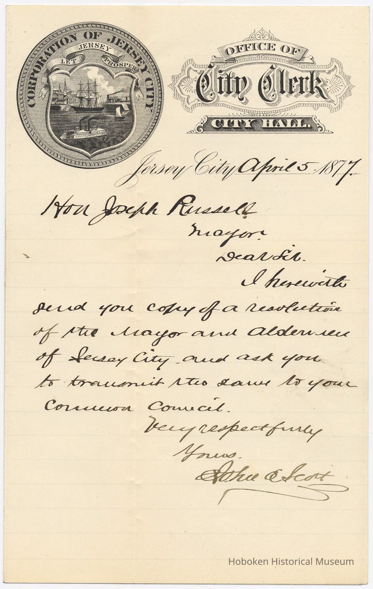 note 1, 1877, to Mayor Joseph Russell