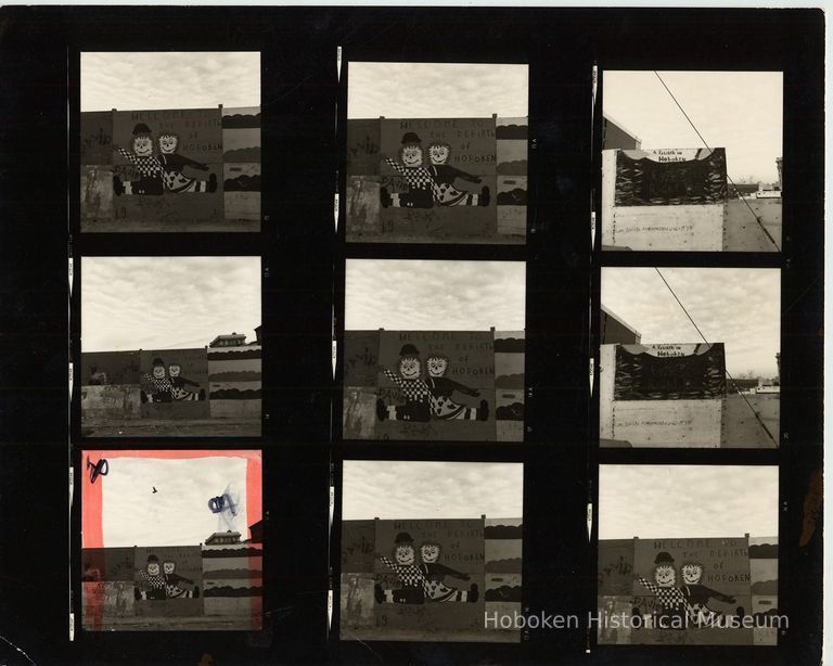 B+W negative contact sheet of images of Hoboken taken by John Conn. no date, [1976]. picture number 1